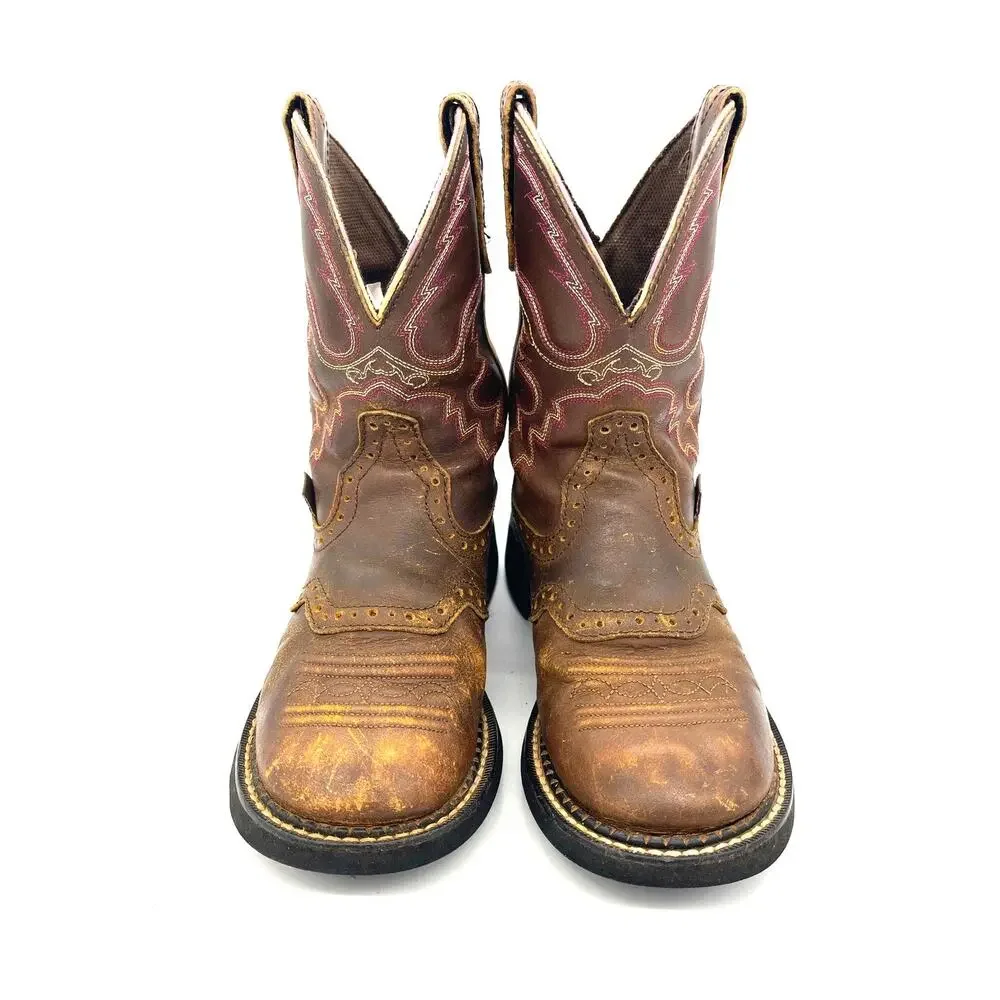 Justin Gypsy L9903 Girls Brown w/ Pink Trim Cowboy Western Boots Size 6